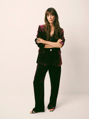 New May Silk Blend Velvet Pinstripe Jacket - Plum Noir