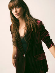 New May Silk Blend Velvet Pinstripe Jacket - Plum Noir