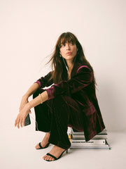 New May Silk Blend Velvet Pinstripe Jacket - Plum Noir