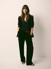 New May Silk Blend Velvet Pinstripe Jacket - Plum Noir