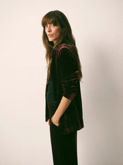 New May Silk Blend Velvet Pinstripe Jacket - Plum Noir