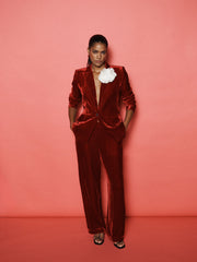Velvet Blazer & Velvet Palazzo Trouser Suit - Red
