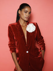 Velvet Blazer & Velvet Palazzo Trouser Suit - Red