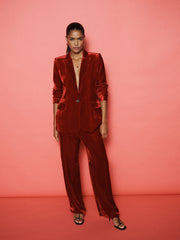 Velvet Blazer & Velvet Palazzo Trouser Suit - Red
