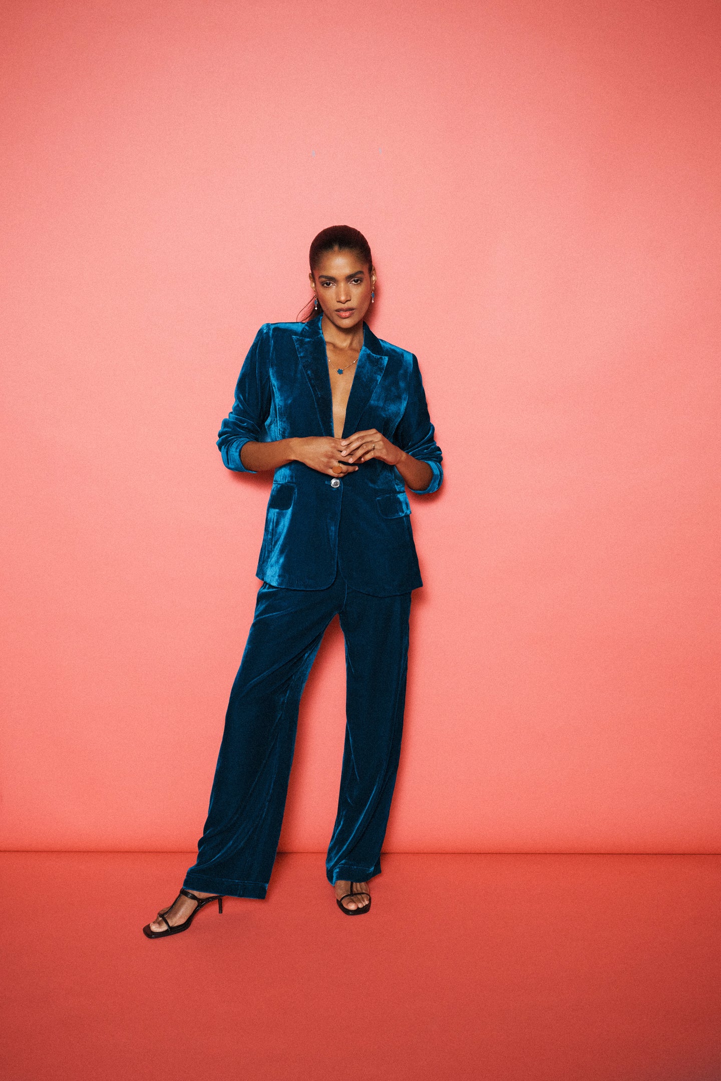 Thea silk blend velvet trouser - Peacock