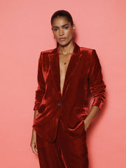 Velvet Blazer & Velvet Palazzo Trouser Suit - Red