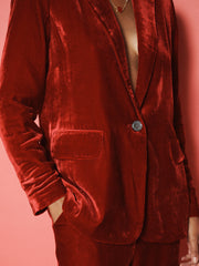 Velvet Blazer & Velvet Palazzo Trouser Suit - Red