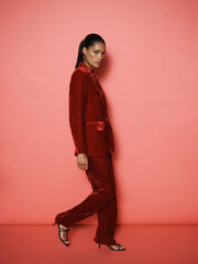 Velvet Blazer & Velvet Palazzo Trouser Suit - Red