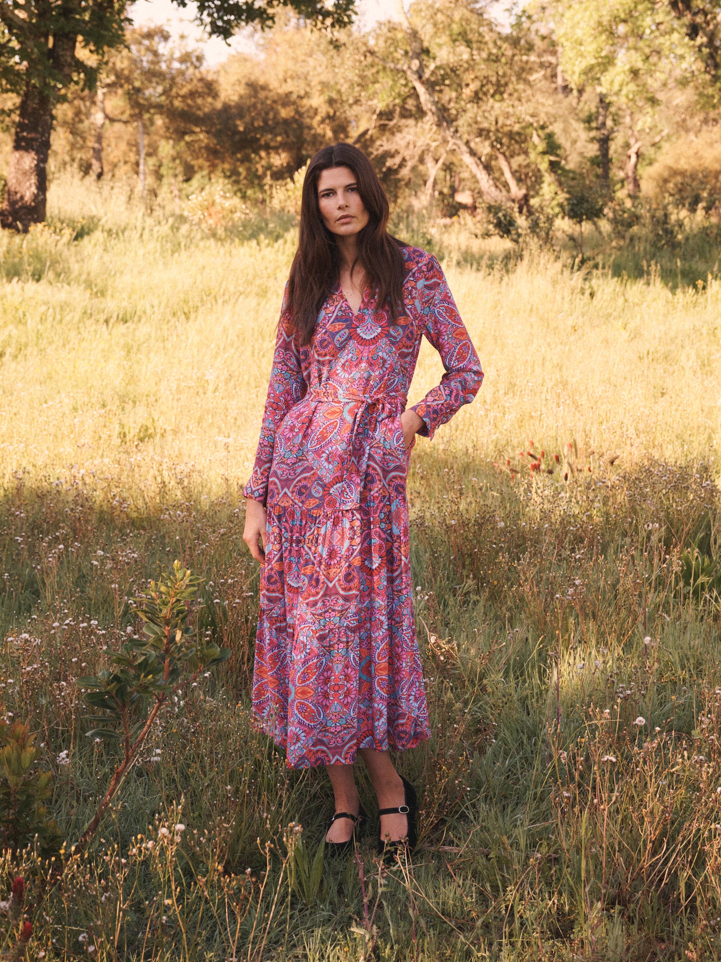 Melissa square paisley printed maxi dress