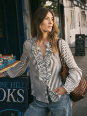 Meryl silk stripe shirt - Khaki & Ivory | NRBY Clothing