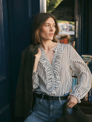 Meryl silk stripe shirt - Khaki & Ivory | NRBY Clothing