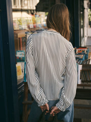 Meryl silk stripe shirt - Khaki & Ivory | NRBY Clothing