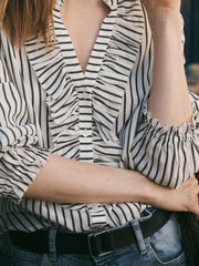 Meryl silk stripe shirt - Khaki & Ivory | NRBY Clothing