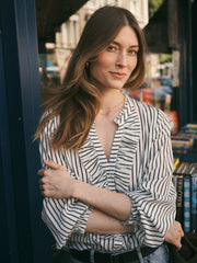 Meryl silk stripe shirt - Khaki & Ivory | NRBY Clothing