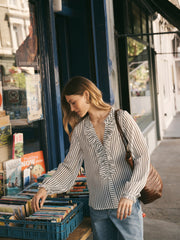 Meryl silk stripe shirt - Khaki & Ivory | NRBY Clothing