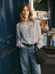 Meryl silk stripe shirt - Khaki & Ivory | NRBY Clothing