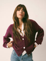 Michaela alpaca blend cardigan - Plum Noir | NRBY Clothing