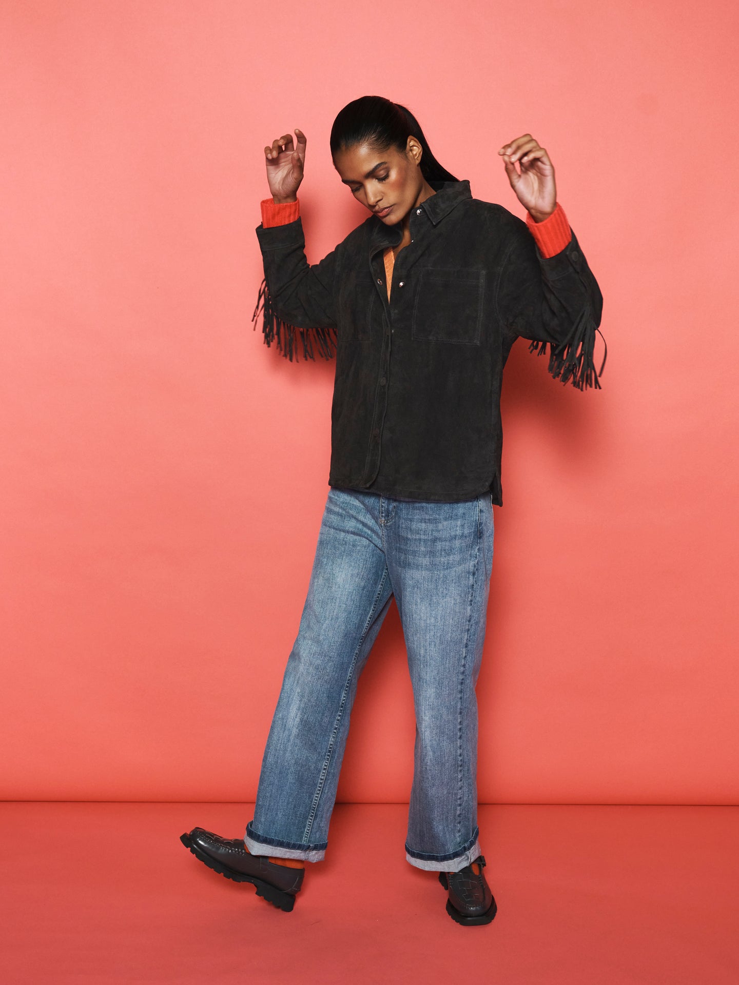 Miley Suede Fringed Jacket - Ink