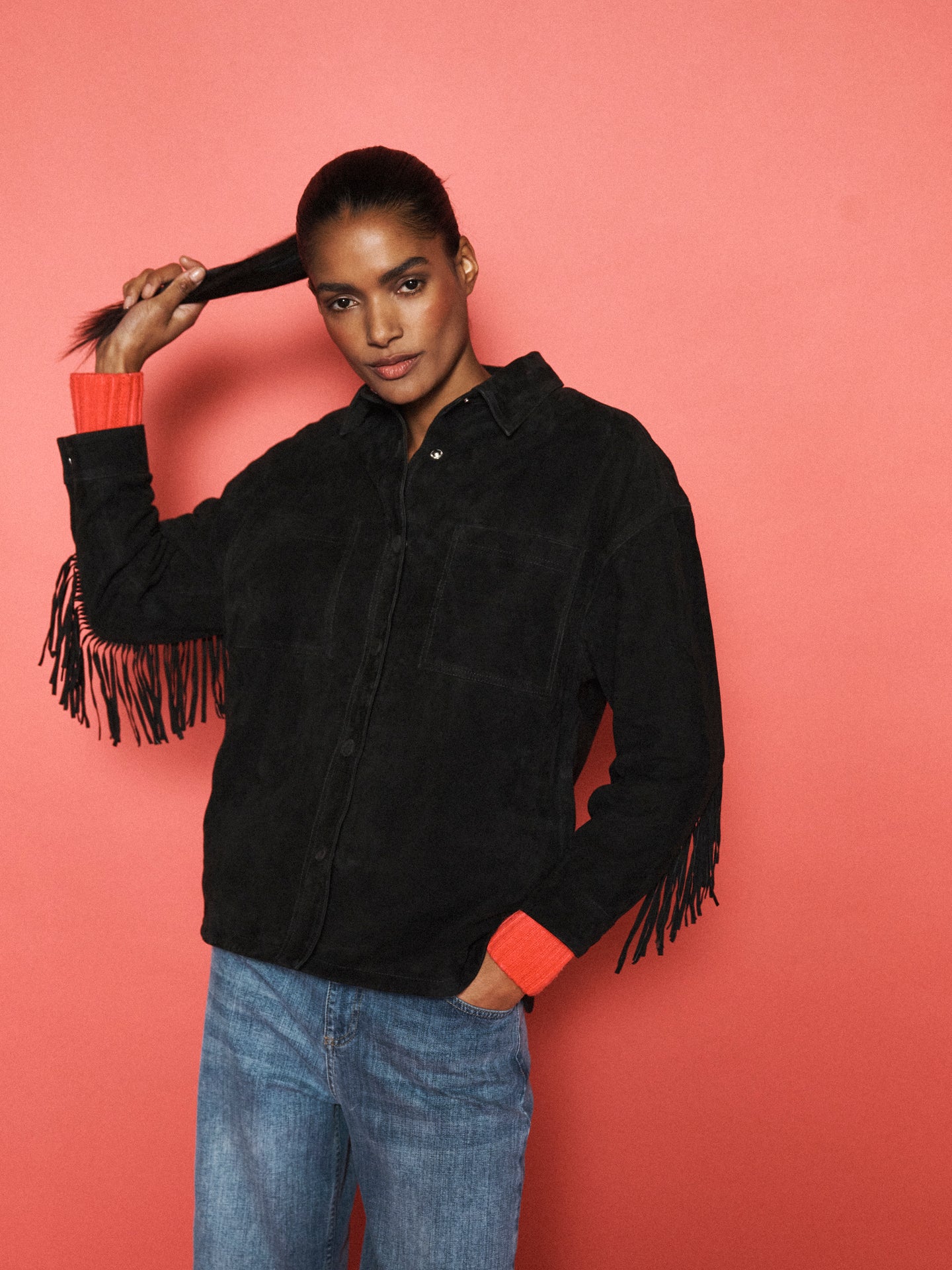 Miley Suede Fringed Jacket - Ink