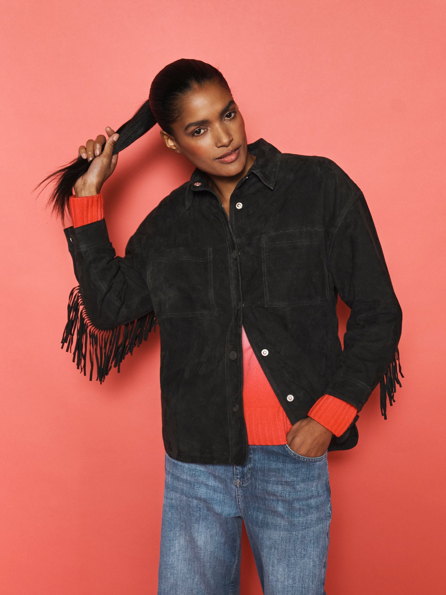 Miley Suede Fringed Jacket - Ink