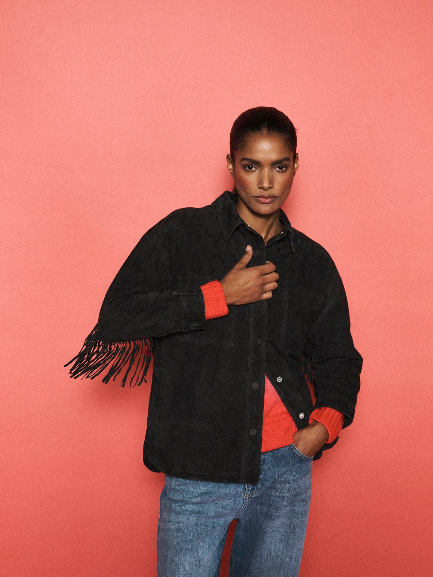 Miley Suede Fringed Jacket - Ink