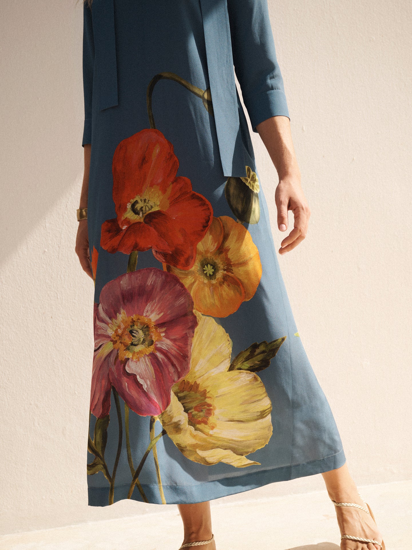 poppies silk dress Reformation Poppies White Blue Floral Silk Cutout Backless Maxi Dress 12 NWT