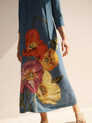 Monique Silk Poppy Print Maxi Dress - Bluestone