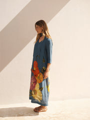 Monique Silk Poppy Print Maxi Dress - Bluestone