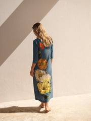 Monique Silk Poppy Print Maxi Dress - Bluestone