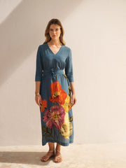 Monique Silk Poppy Print Maxi Dress - Bluestone