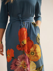 Monique Silk Poppy Print Maxi Dress - Bluestone