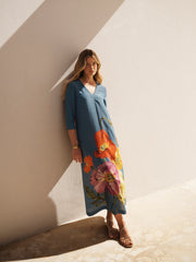 Monique Silk Poppy Print Maxi Dress - Bluestone
