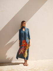 Monique Silk Poppy Print Maxi Dress - Bluestone