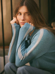 Myra merino side stripe sweater - Soft Teal / Grey | NRBY Clothing