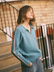 Myra merino side stripe sweater - Soft Teal / Grey | NRBY Clothing