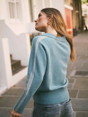Myra merino side stripe sweater - Soft Teal / Grey | NRBY Clothing