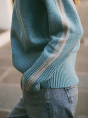 Myra merino side stripe sweater - Soft Teal / Grey | NRBY Clothing