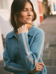 Myra merino side stripe sweater - Soft Teal / Grey | NRBY Clothing