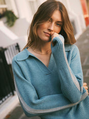 Myra merino side stripe sweater - Soft Teal / Grey | NRBY Clothing