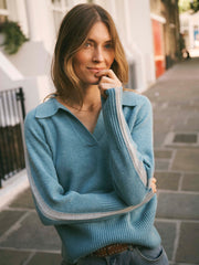 Myra merino side stripe sweater - Soft Teal / Grey | NRBY Clothing