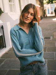 Myra merino side stripe sweater - Soft Teal / Grey | NRBY Clothing