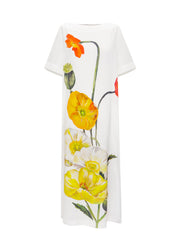 Margie Silk Poppy Print Dress - Ivory