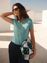 Charlie linen crew neck T-Shirt - Sea Spray | NRBY Clothing