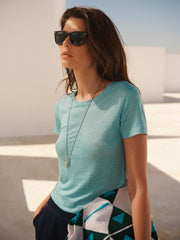 Charlie linen crew neck T-Shirt - Sea Spray | NRBY Clothing