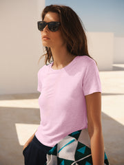Charlie cotton & linen crew neck t-shirt - Pale pink | NRBY Clothing