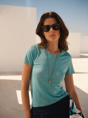 Charlie linen crew neck T-Shirt - Sea Spray | NRBY Clothing