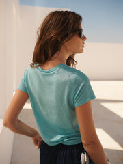 Charlie linen crew neck T-Shirt - Sea Spray | NRBY Clothing