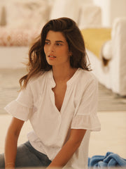 Molly cotton frill sleeve top - White | NRBY Clothing