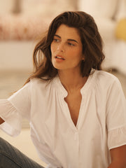 Molly cotton frill sleeve top - White | NRBY Clothing