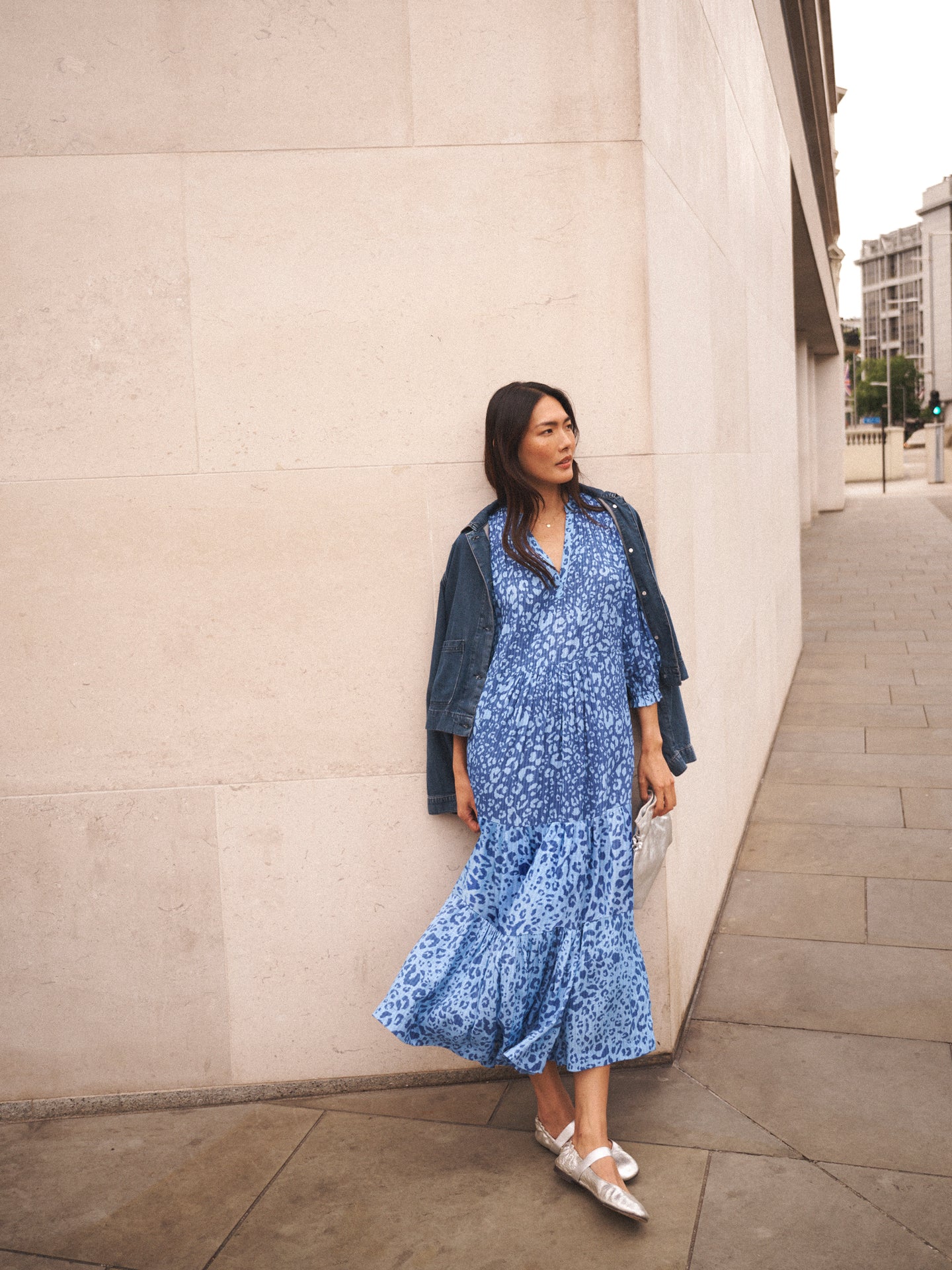 Naomi Viscose Tonal Animal Printed Dress in Blue | Women's Luxury Blue Everyday Dress | NRBY Clothing Naomi Viscose Tonal Animal Printed Dress in Blue | Women's Luxury Blue Everyday Dress | NRBY Clothing
